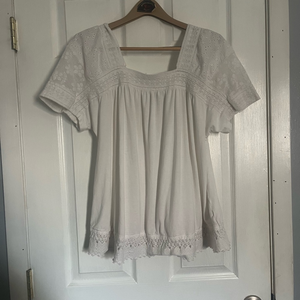 Lane Bryant White Eyelet Lace Blouse